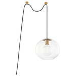 Mitzi by Hudson Valley Lighting - Margot 1-Light Large Swag Pendant, Aged Brass - Though it comes in a variety of forms, one thing stays the same about Margot: Its transparent glass shade is not a perfect circle, and the pretty Bulbs (Not Included) underneath it is, making for a contrast both elegant and subtle. Lamp'As a lamp, Margot uses a concrete base to form a unique accent, bringing in a great textural element. Swag'Perfect for renters and apartment dwellers'though certainly not limited to them'the Margot swag comes with a long woven cord that plugs directly into the wall, and two small canopies, so you can hang it however you like, according to your furniture arrangement.