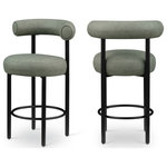 Meridian Furniture - Bordeaux Upholstered Stool, Green, Vegan Leather, Matte Black, Set of 2 - Home bar guests (or family and friends gathered round the kitchen counter) never want to leave when you seat them in this Bordeaux green vegan leather counter stool. Designed as an instant draw for the eye, this counter stool has a curvy back to provide support whether you're serving snacks or drinks. The upholstery is soft green vegan leather, so you have minimal worries about maintenance and upkeep. An iron metal frame with a black matte finish gives a contemporary look to this handsome stool.