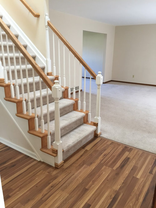 Need help w/ boring honey oak stairway. Let's jazz this thing up! :-)