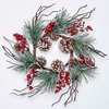 Frosted Pine Candle Ring With Twigs and Berry, 4.25"