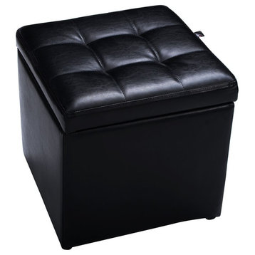 Modern 16" Ottoman Pouffe Storage Box Lounge Seat Footstools, Black