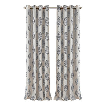 Navara Medallion Room Darkening Window Curtain, Gray, 52"x95"