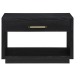 Meridian Furniture - Avery Wood Veneer Night Stand, Black - Give your room a makeover with this Avery black wood veneer night stand from Meridian Furniture. This open-spaced, rectangular night stand features rich ash wood veneer and a black finish, ensuring it complements your existing bedroom decor. Complete sets of gold and chrome handles are included so you can choose which color best suits your decor. A small drawer in the front provides you with extra space to store reading glasses, nighttime reading material, and more.