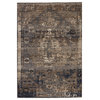 Belfast Indoor and Outdoor Medallion Taupe and Dark Blue Area Rug, 2'8"x10'
