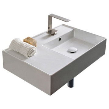 24" Ceramic Wall Mounted or Vessel Sink With Counter Space, 1-Hole