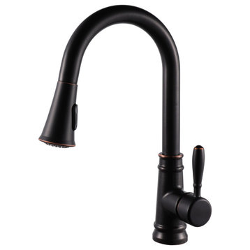 Single Handle High Arc Pull Out Kitchen Faucet in Oil Rubbed Bronze Finish