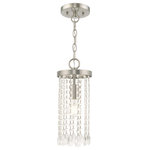 Livex Lighting - Livex Lighting Brushed Nickel 1-Light Mini Pendant - The brushed nickel finish decorates the beautiful design of the Elizabeth one light mini pendant with a refined quality. Clear crystal frills offer detailed elegance to the design of this mini pendant. Attract attention with the bold personality provided by this lovely fixture.