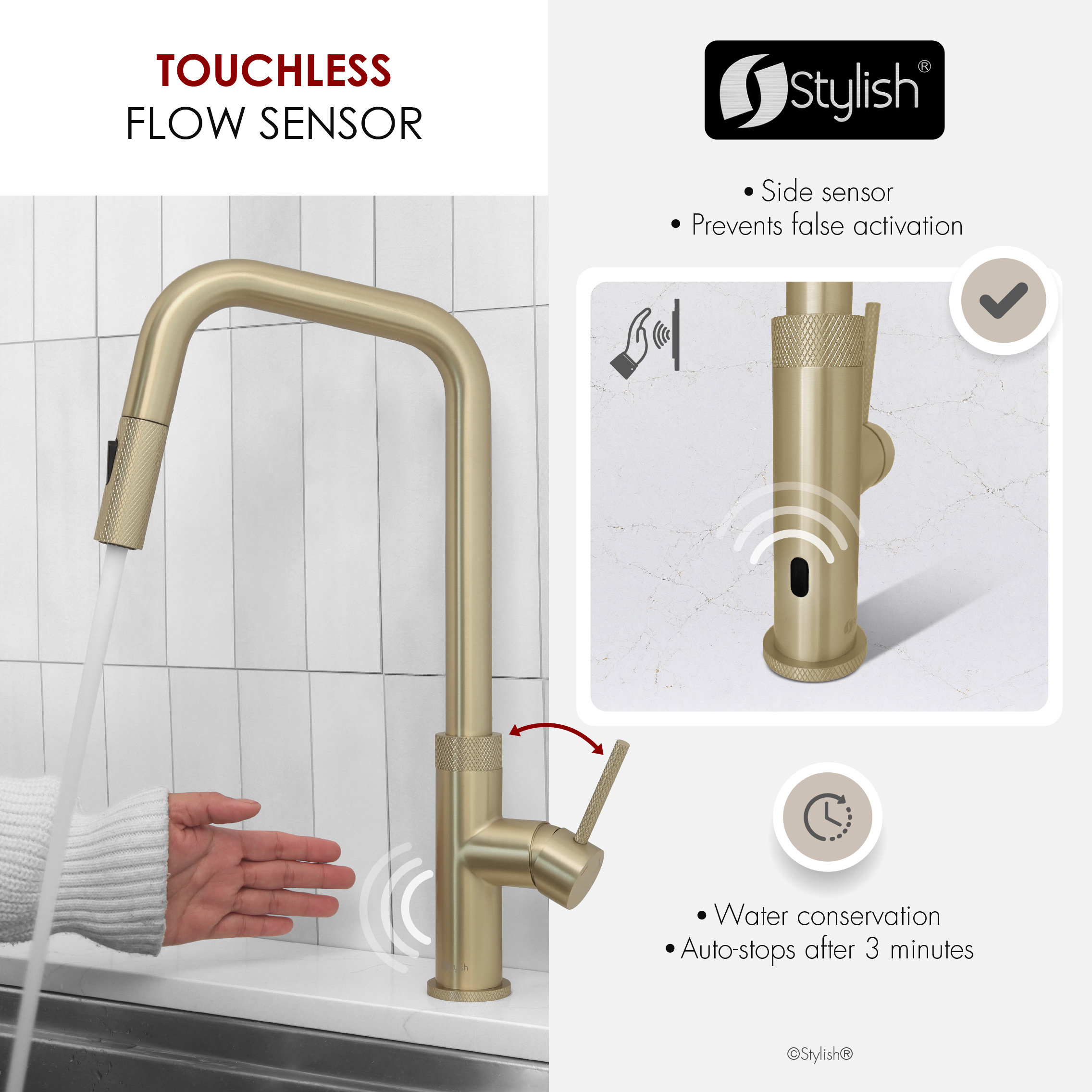 Single Handle Pull Down Touchless Kitchen Faucet, Brushed Gold