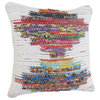 White and Multicolored Chindi Geometric Throw Pillow, 20" X 20"
