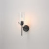 Pisaq 1-Light Wall Sconce, Matte Black, Clear Glass Shade