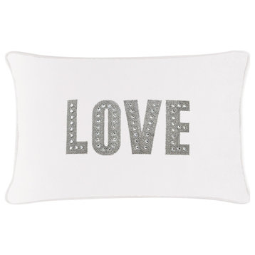 Sparkles Home Love Montaigne Pillow, White Velvet, 14x20"