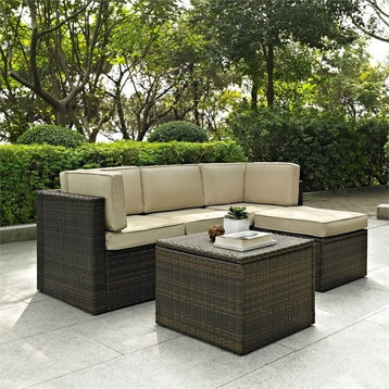 Palm Harbor 5-Piece Outdoor Wicker Seating Set With Sand Cushions