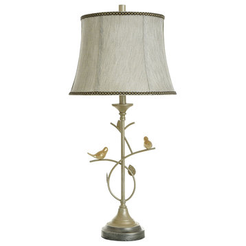 Ascoli Silver Traditional Table Lamp Perched Birds On Branch