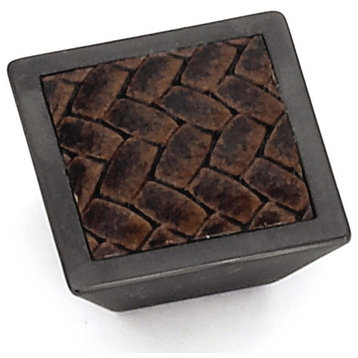 1 5/8" Churchill Square Knob- Oil-Rubbed Bronze/Brown Leather Insert