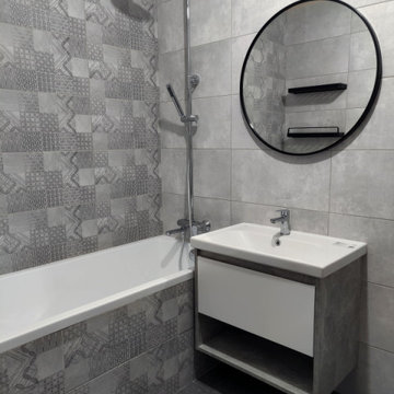 Комплексный ремонт ванной комнаты в серых тонах
