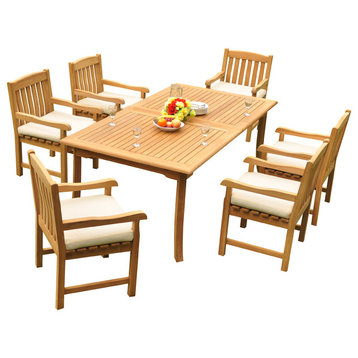 7-Piece Teak Dining Set, 117" Extension Rectangle Table, 6 Devon Arm Chairs