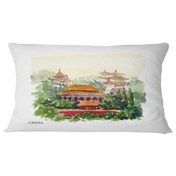 China Vector Illustration Cityscape Throw Pillow, 12"x20"