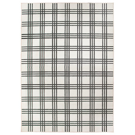 My Magic Carpet Plaid Black and Cream Rug, 5'x7'