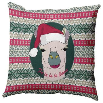 Fa La Llama Indoor/Outdoor Throw Pillow, Christmas Green, 20"x20"