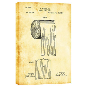 Epic Graffiti "Toilet Paper Roll Vintage Patent" Giclee Canvas Wall Art, 26"x40"