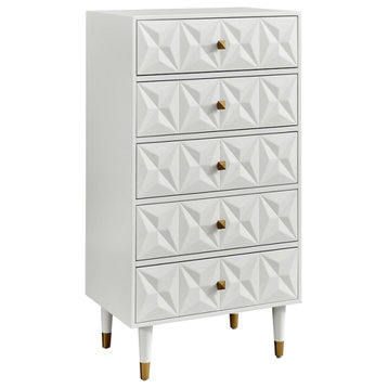 Riverbay Furniture Modern 5-Drawer Wood Geo Dresser Chest in White