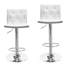 Furniture Import & Export Inc. - Modern Swivel Bar Stools With Crystals and Tufted Look, Set of 2, White - Bar Stools and Counter Stools