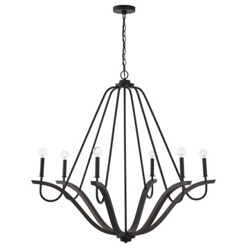 Clive Six Light Chandelier, Carbon Grey and Black Iron