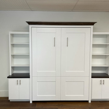 Custom Built Vertical Queen Size Murphy Bed with Side Shelving & Storage