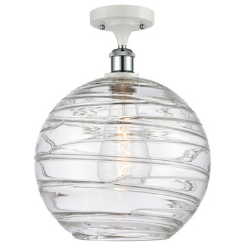 Extra Large Deco Swirl 1-Light Semi-Flush Mount, White and Chrome, Clear