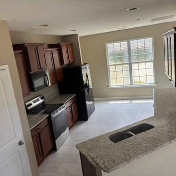 Speckled granite kitchen peninsula