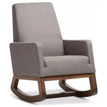 Retro Modern Rocking Chair, Wooden Base and Padded Seat With Track Arms, Gray