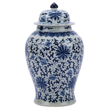 Temple Jar Vase Twisted Lotus Flower Colors May Vary White Blue