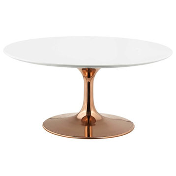 Modern Deco Coffee Table, Metal Steel Wood, White Rose Gold