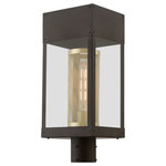 Livex Lighting - Franklin 1 Light Bronze With Soft Gold Candle Outdoor Post Top Lantern - The stainless steel build of the Franklin outdoor post top lantern will ensure reliability outside your home. The bronze finish is neutral and decorative, and will complement outer clear glass. The inside soft gold mesh cylinder is the distinct detail in the design, and offers an eye-catching aspect to the appearance.