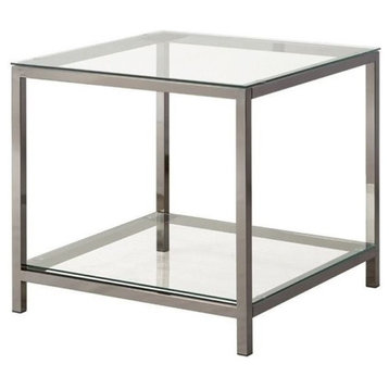 Bowery Hill Contemporary Metal End Table with Glass Top in Black