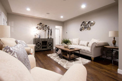 Living room - mid-sized transitional formal and open concept dark wood floor living room idea in Denver with gray walls, no fireplace and no tv