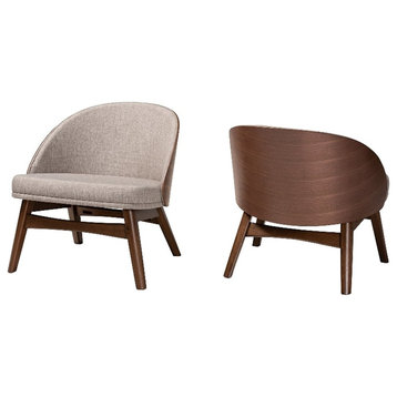 Baxton Studio Lovella Gray Fabric and Walnut Brown Wood 2-Piece Accent Chair Set