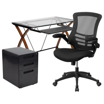 Work From Home Kit - Glass Desk with Keyboard Tray, Ergonomic Mesh Office...