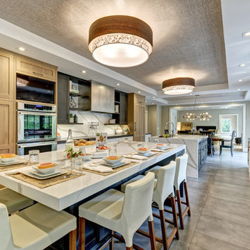 Transitional Kitchen with an Industrial Edge and Double Islands