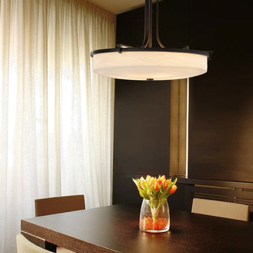 Porcelina™ Era 27" Round Pendant Bowl - Waves - Dark Bronze - Incandescent
