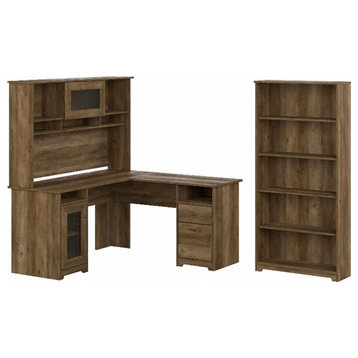 Pemberly Row Engineered Wood L Shaped Desk w/ Hutch & Bookcase in Reclaimed Pine