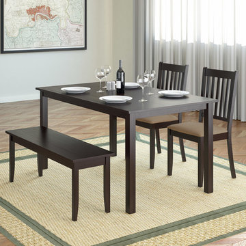 Corliving Atwood 4-Piece Dining Set With Cappuccino Stained Bench And Chairs