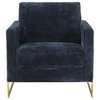 LeisureMod Lincoln Modern Boucle Arm Chair with Gold Stainless Steel Frame, Blue