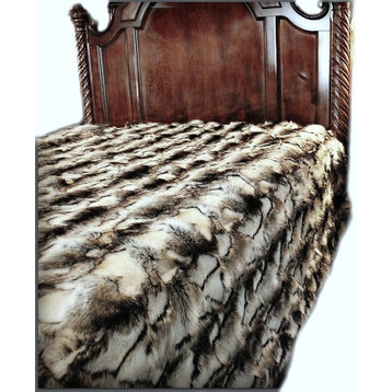 Fur Accents Gray Faux Fur Rabbit Bedspread, XL King