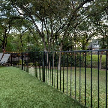 Backyard Pool and Outdoor Living with Elevated Deck & Illuminated Creek Bed