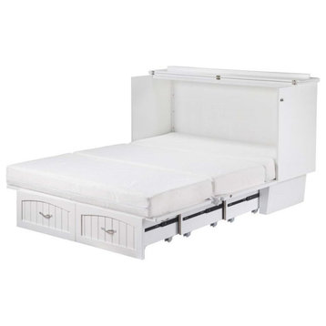 Nantucket Queen Murphy Bed Chest with Mattress and Built-in Charger in White