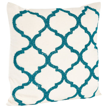 Moroccan Design Throw Pillow With Down Filler, 18" Square, Teal