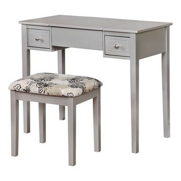Linon Butterfly Wood Vanity and Stool in Silver