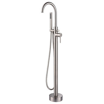Free Standing Bathtub Filler/Faucet With Handheld Showerwand, Brushed Nickel