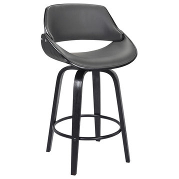 Mona 26" Stool, Black Brush Wood & Gray Faux Leather, Counter Height